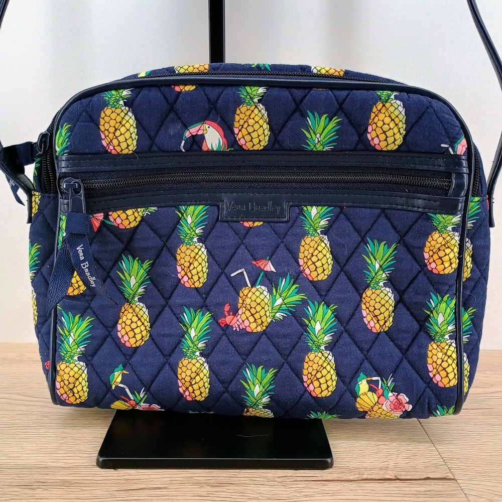 Vera Bradley Trimmed Crossbody Bag Toucan Party Pineapple Navy Quilted 24847-Q60